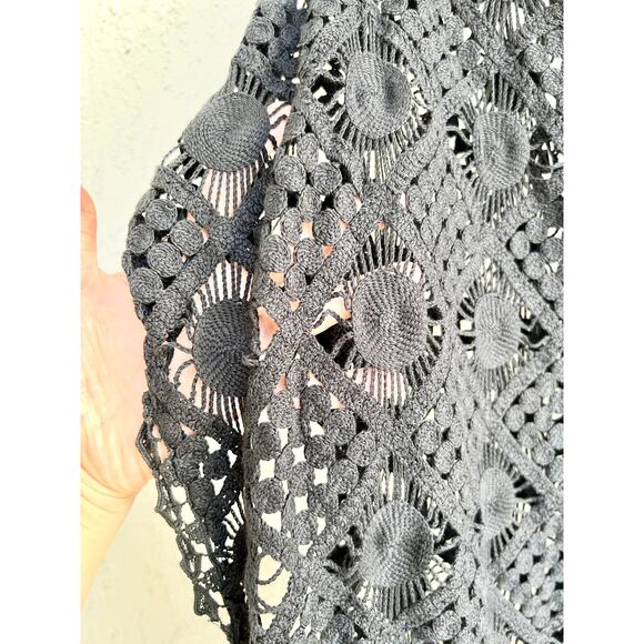 Anthropologie Dolman Sleeve Sheer Crochet Cover Up Maxi Dress Black Women's XS - Picture 3 of 7